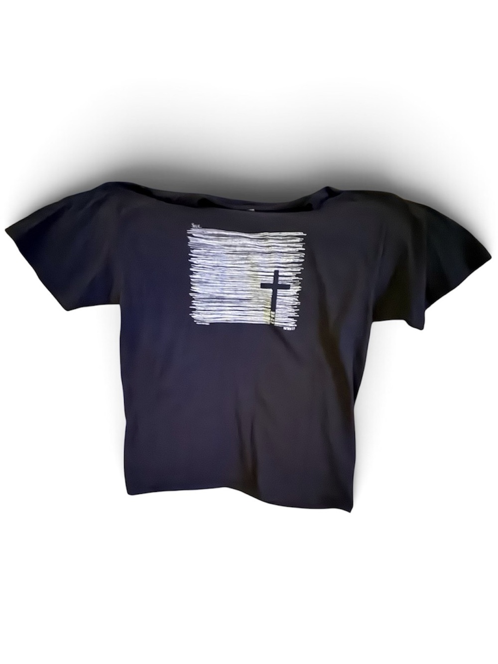 Black Graphic Tee with Cross Detail